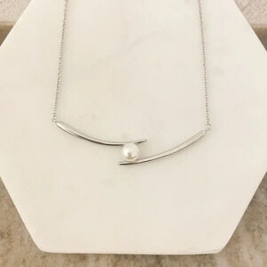 925 Sterling Silver Double Bar Pearl Necklace Chopstick Geometric Tube Necklace